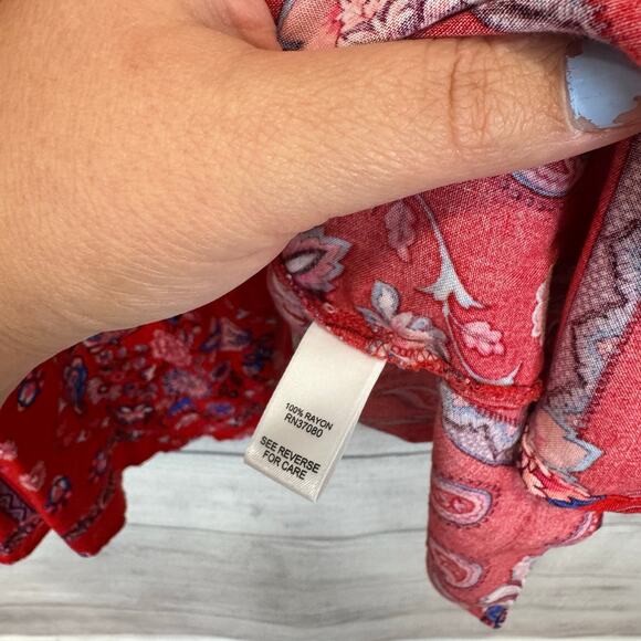 Cato Plus Size Red Floral Tie Front Long Sleeve Blouse Size 26/28W - Picture 5 of 6